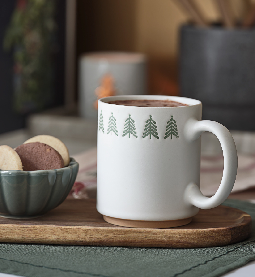 Christmas mug decorated with a Christmas tree motif