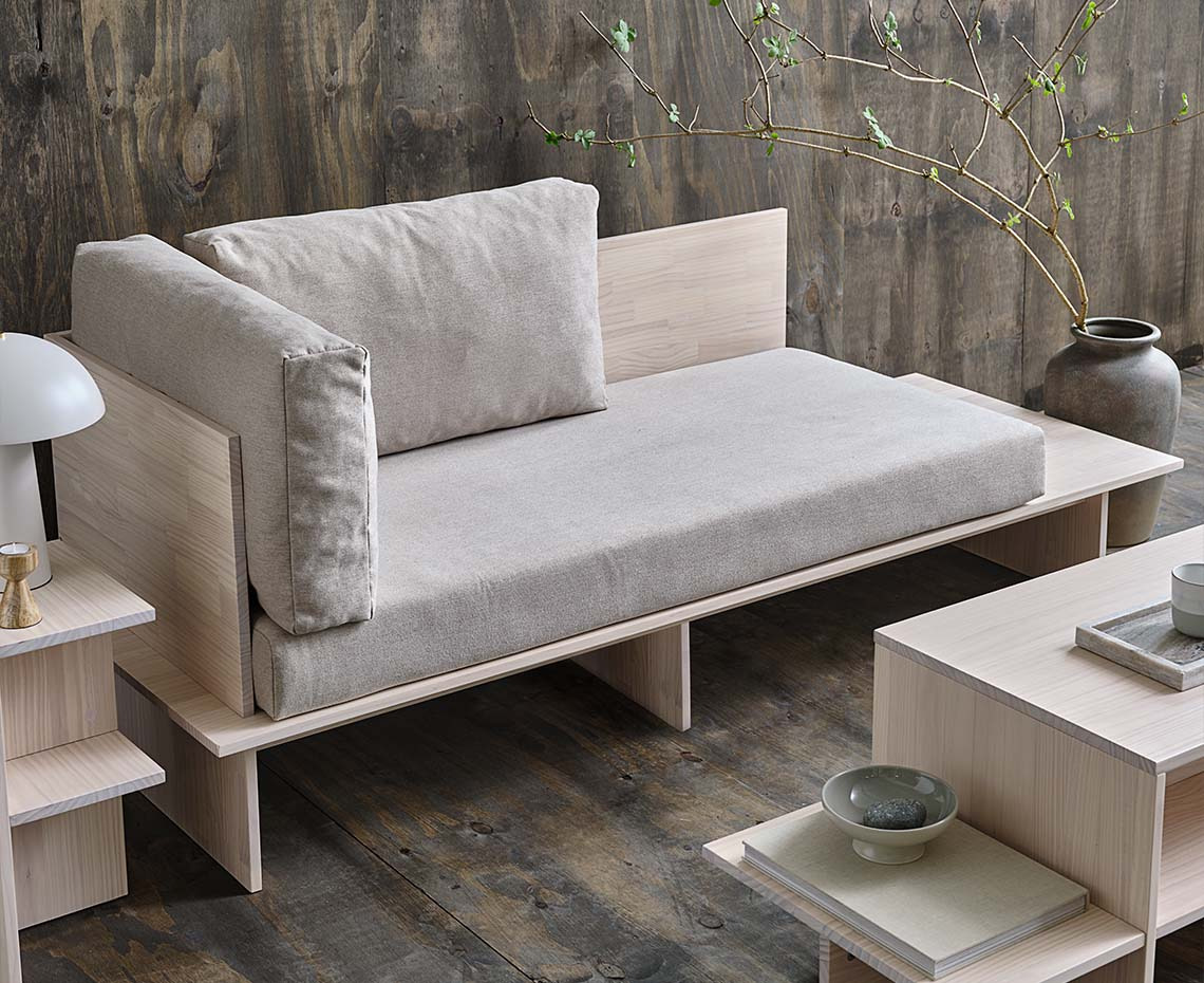 Solid pine daybed in Japandi style